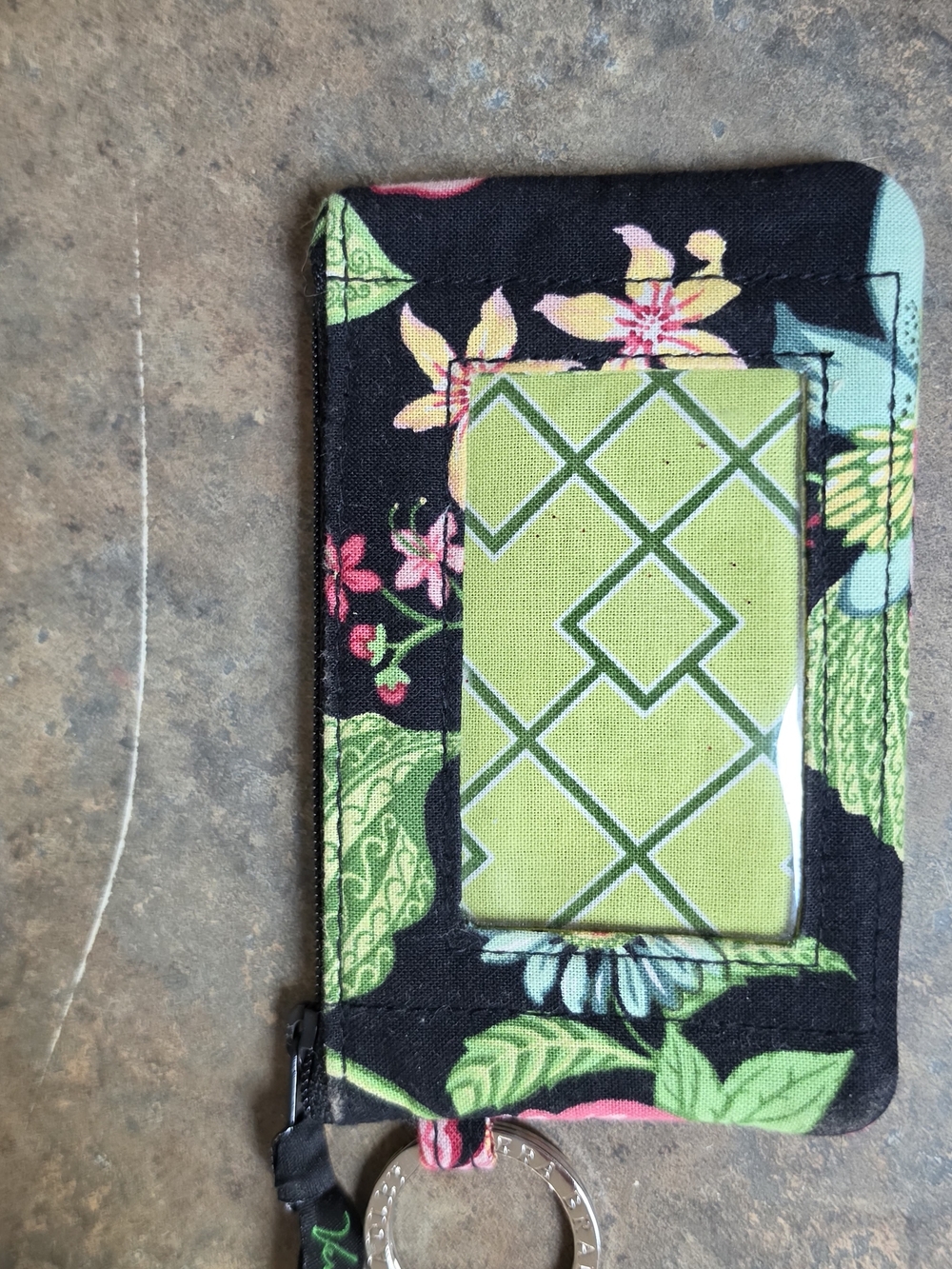 Vera Bradley Black Botanica Spring Floral ID Card Holder with Lime Green Insert
